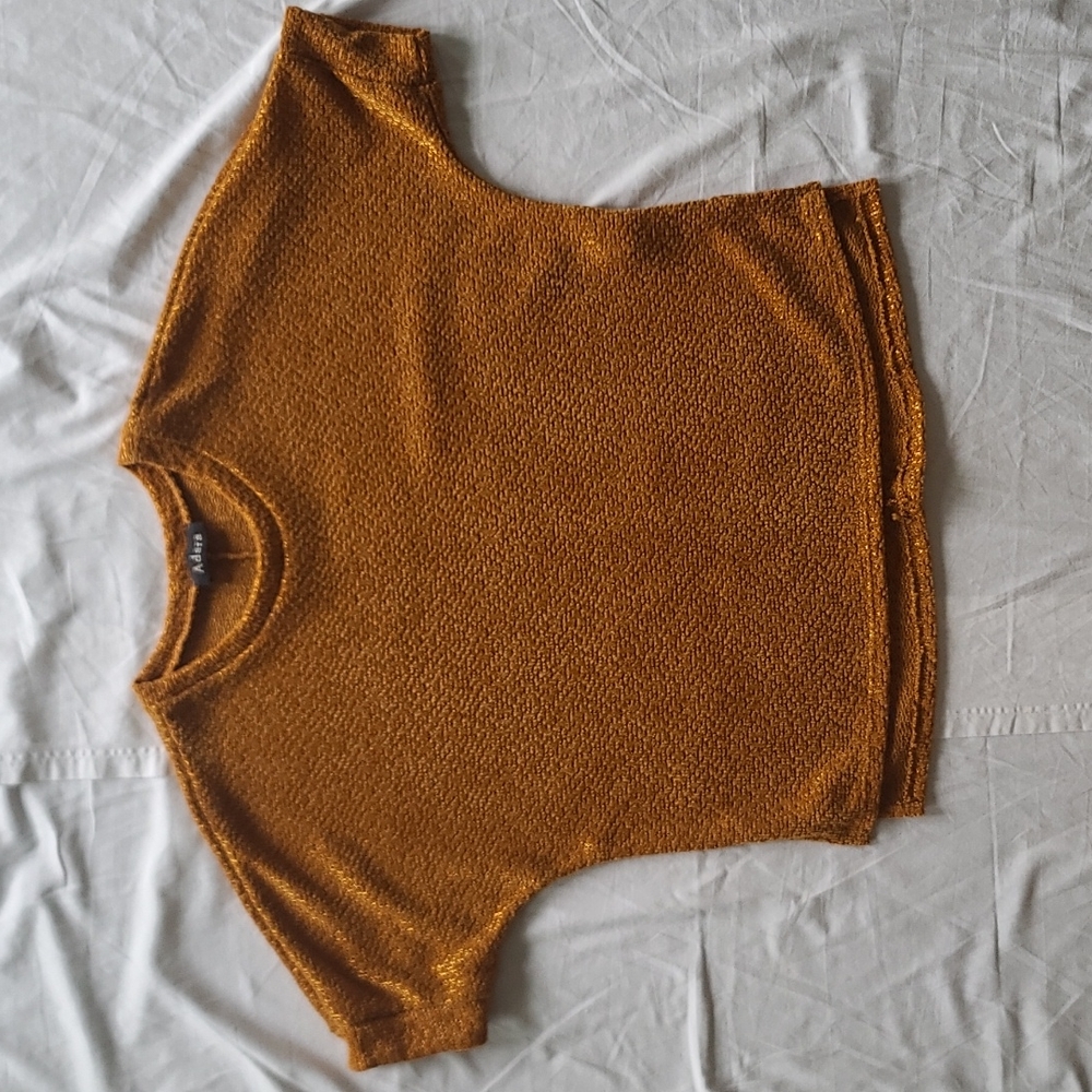 Short sleeve mustard golden yellow sweater with metallic thread Adara medium